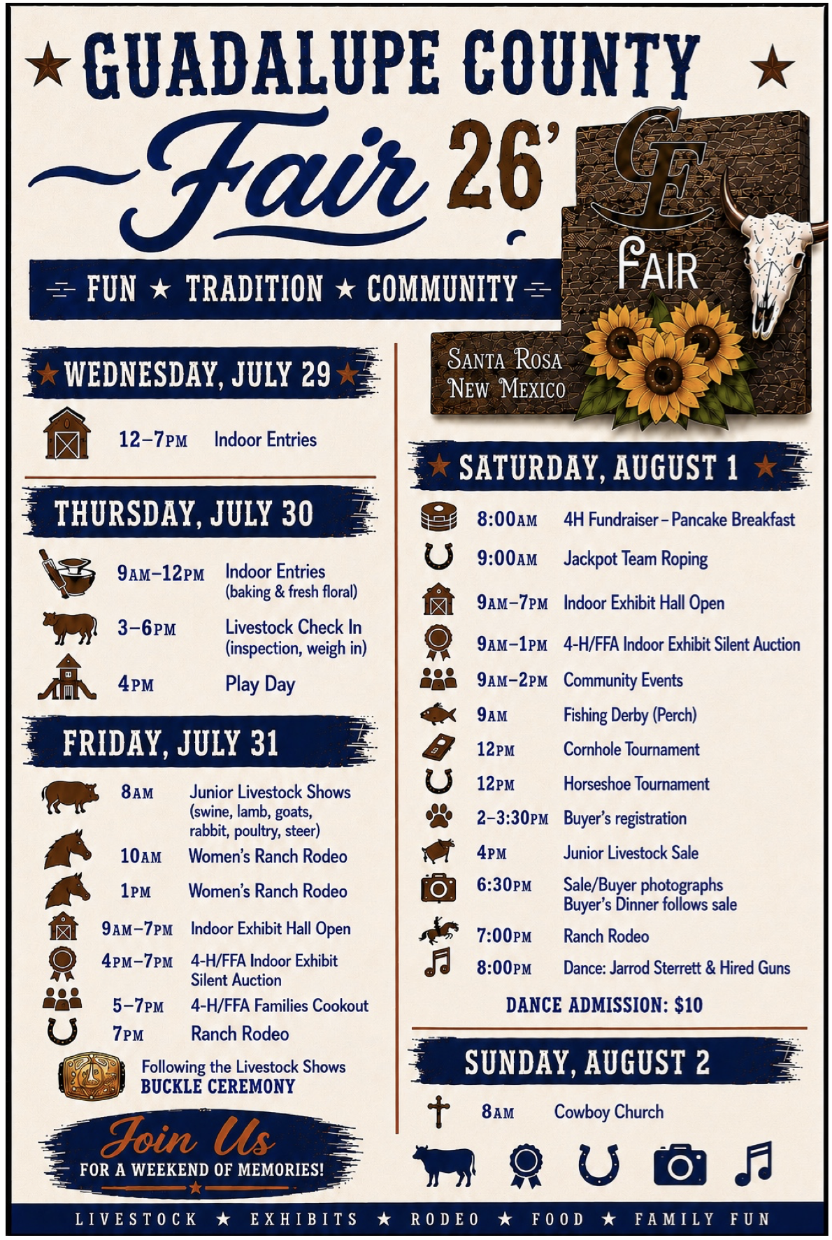 schedule for the 2026 Guadalupe County Fair